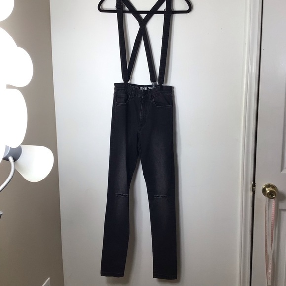 Suspender black jeans women denim skinny high waist 6 - Picture 1 of 8